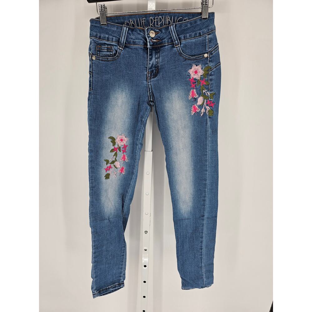 Blue Republic Womens Sz 0 Skinny Leg Blue Jeans Floral Embroidered